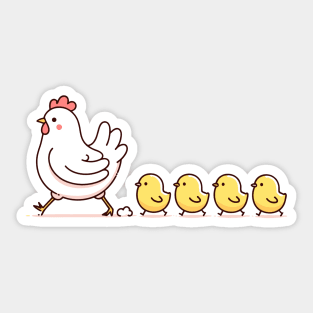 Little chicks follow chicken mom Sticker